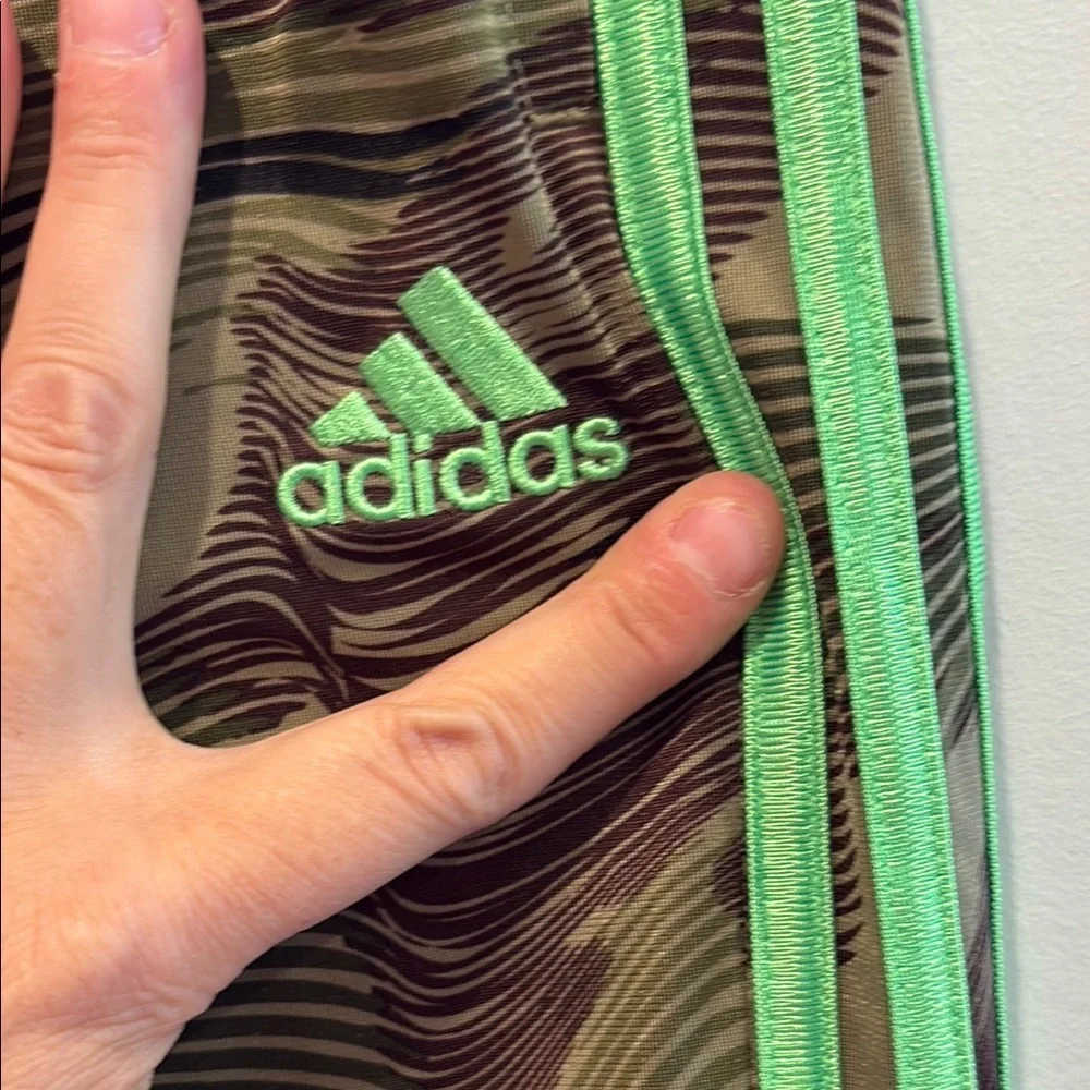 Adidas Green Sweatpants with Neon Stripes